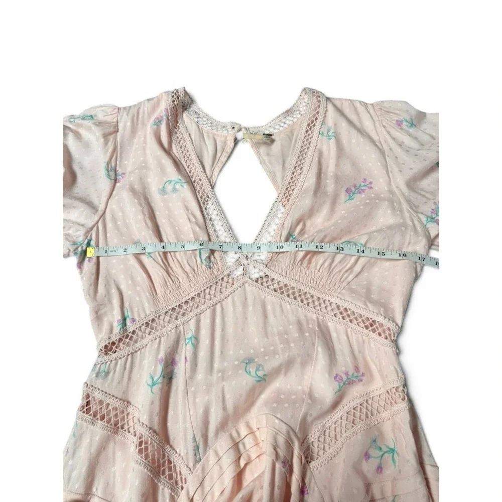 Free People Dress Women 6 Pink Still In Love Floral Maxi Boho Coquette Cottage‎